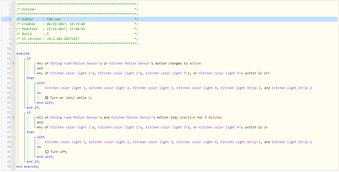 Change lights colours and level based on time Piston Design